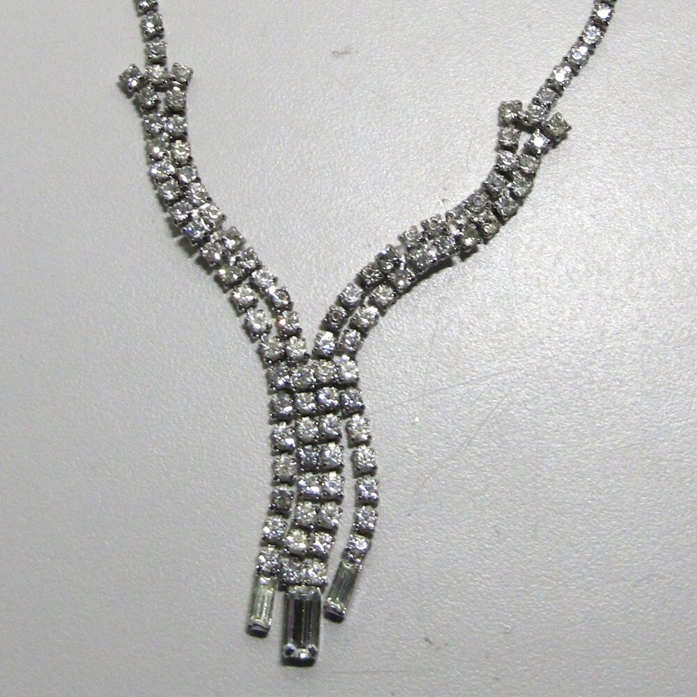 Vintage DUANE Jewelry Silver Tone Clear Rhinestone Crystal 16” Choker Necklace